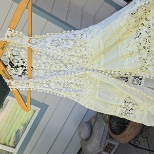 ZIO Cream BOHEMIAN CROCHET COTTON TOP Medium EUC